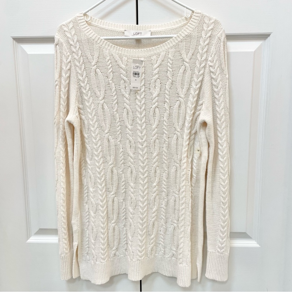 BNWT! Ann Taylor Loft Medium Cream Cable-Knit Sweater
